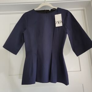 Zara Navy Blue Women's Peplum Top Size Small